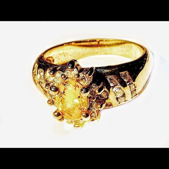 Vintage faux citrine cz large 1980’s huge cocktail ring gold plate size 10 - Picture 1 of 11